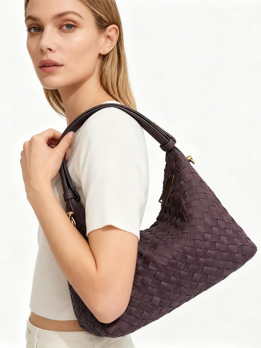 Hobo Bag For Women, Fause Suede Woven Crossbody Purse